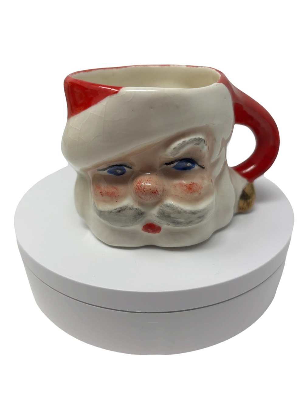 Vintage Mid-Century Ceramic Hand Painted Santa Claus Face Mug Holiday Decor